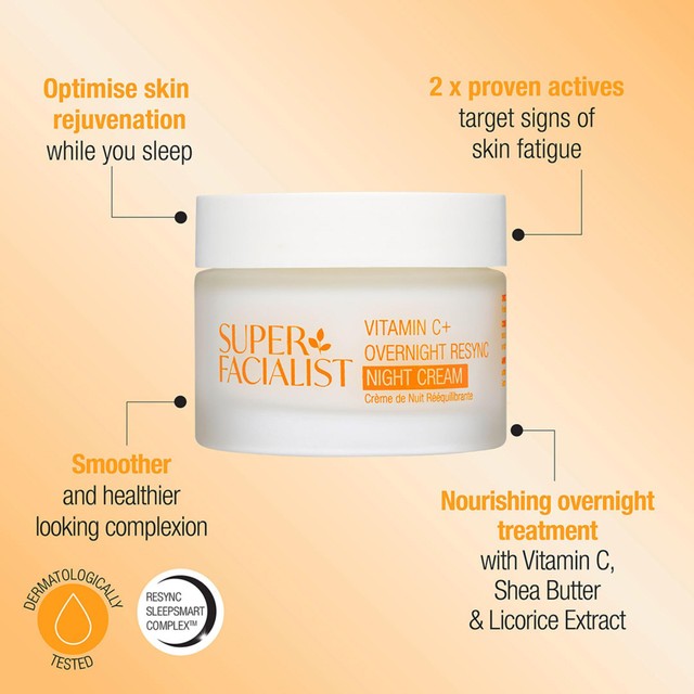 Super Facialist Vitamin C+ SleepSmart Overnight Resync Night Cream 50ml (British brand)