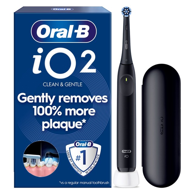 Oral-B iO2 Series Night Black electric toothbrush with travel case, imported from the UK