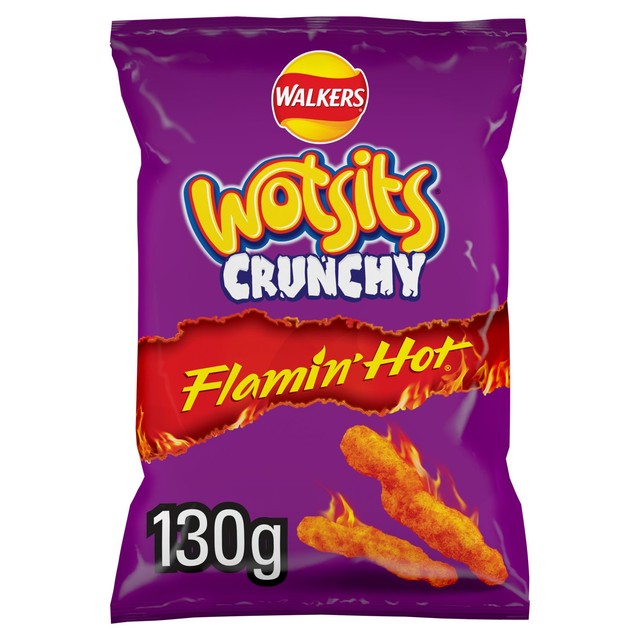 Wotsits Crunchy Extra Flamin' Hot crisps 130g (British brand)