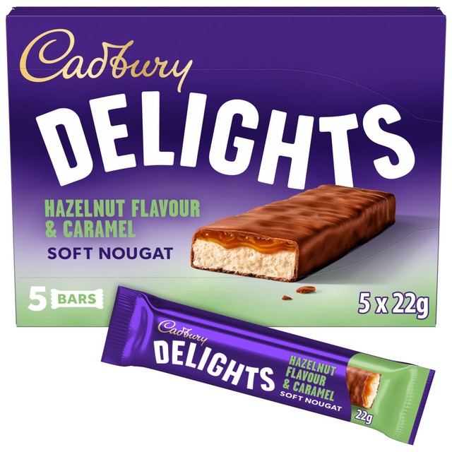 Cadbury Delights hazelnut nougat caramel chocolate bars 5x22g - British product