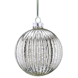 Festive antique silver horizontal ribbed glass bauble 8cm - British product