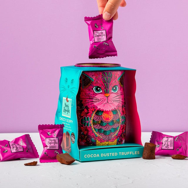 Monty Bojangles Persian Pink Tin Choccy Scoffy Truffles 135g, imported from the UK