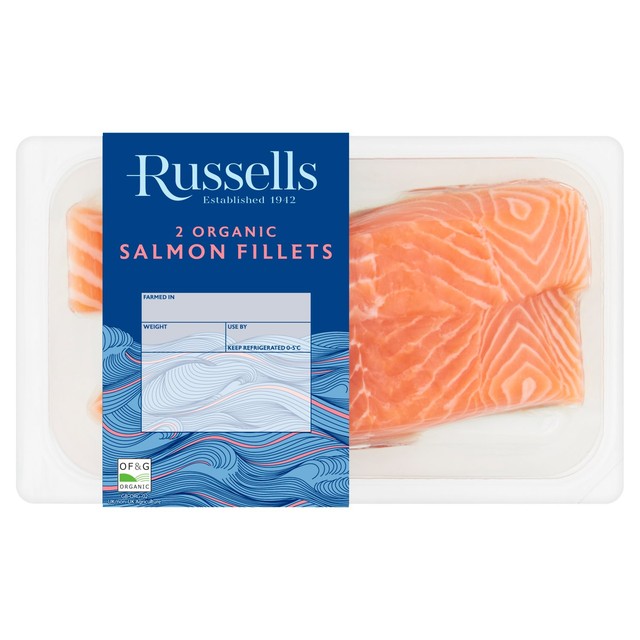Russell's organic salmon fillets 240g, imported from the UK