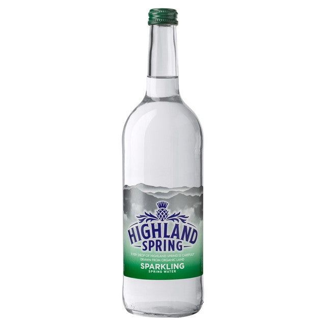 Highland Spring sparkling water glass bottle 750ml, UK version