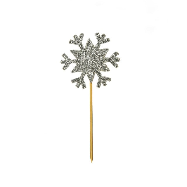 Silver Glitter Snowflake Christmas Cupcake Toppers