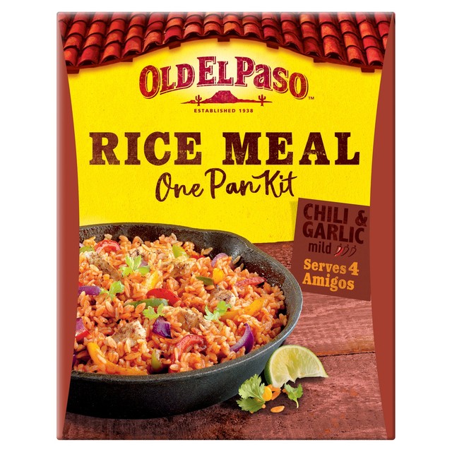 Old El Paso Chili Garlic Rice Kit 355g, imported from the UK