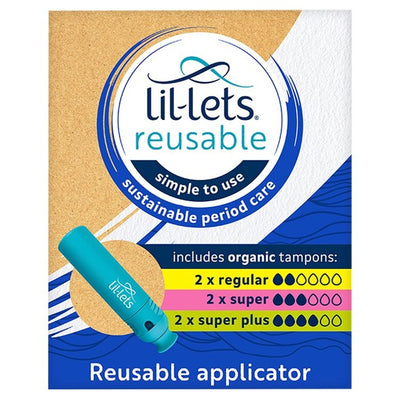 Lil-Lets Reusable Tampon Applicator with Organic Cotton Tampons 6 Pack Period Care Kit
