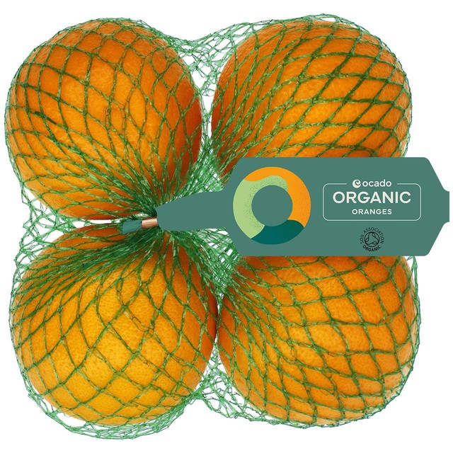 Ocado organic oranges 4 per pack, imported from the UK