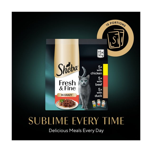 Sheba Fresh & Fine Wet Cat Food Pouches Meaty Pieces in Gravy