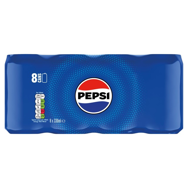 Pepsi Regular cola soft drink 8 x 330ml, imported from the UK