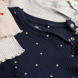 M&S Heart Print Cotton Tops Navy 0-3 Months, imported from the UK
