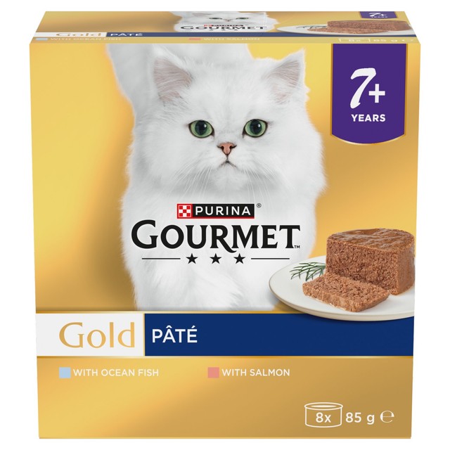 Gourmet Gold Senior cat food pate with salmon and ocean fish 8 x 85g, UK version