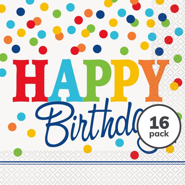 Unique Party rainbow polka dot happy birthday napkins 16 pack, UK version