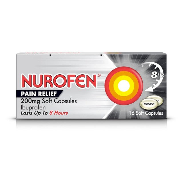 Nurofen Ibuprofen Capsules 16 pack, imported from the UK