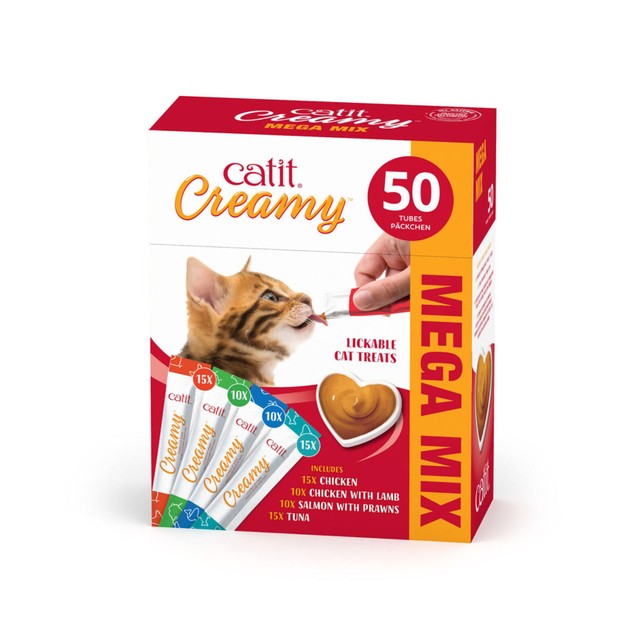 Catit Creamy Variety Pack lickable cat treats 50 x 10g - British product