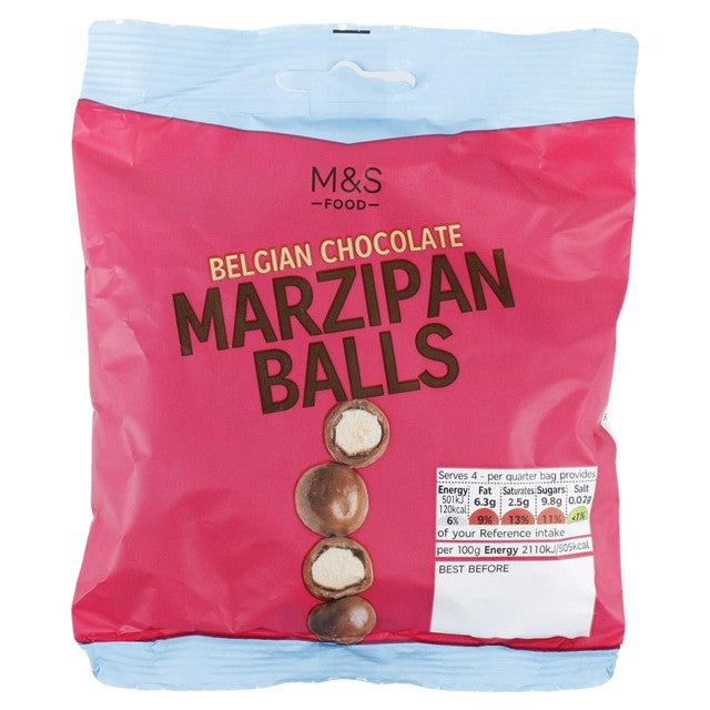M&S Belgian Chocolate Marzipan Balls 95g, imported from the UK