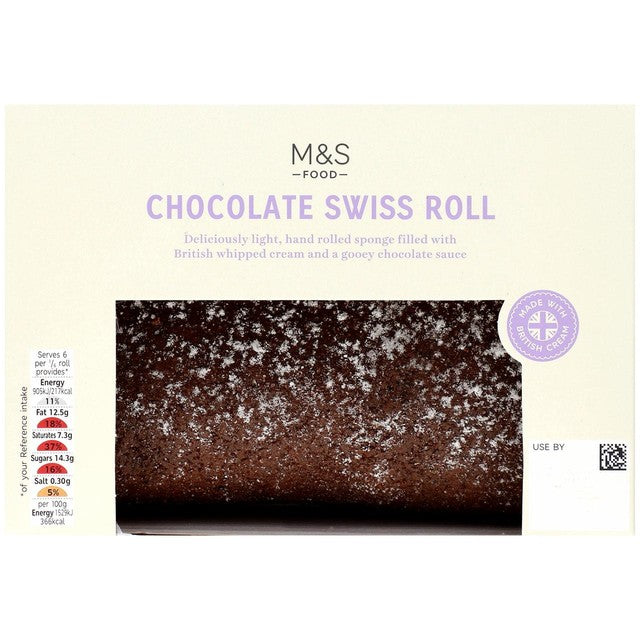 M&S Chocolate Swiss Roll 360g, imported from the UK