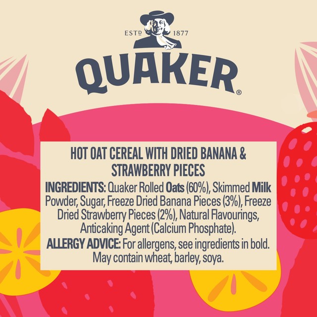 Quaker banana strawberry porridge pot 58g, imported from the UK
