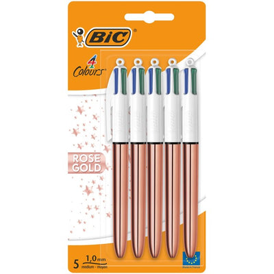 BIC 4 Colours Rose Gold Retractable Ballpoint Pen 5 Pack