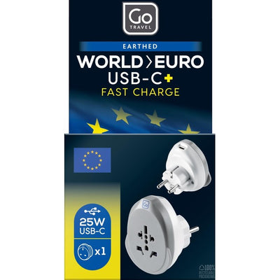 Go Travel World EU USB C Adapter 25W Fast Charge Travel Adapter