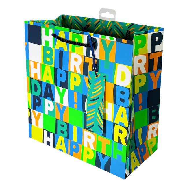 Deva Designs Neon Blue Birthday Medium Gift Bag, imported from the UK
