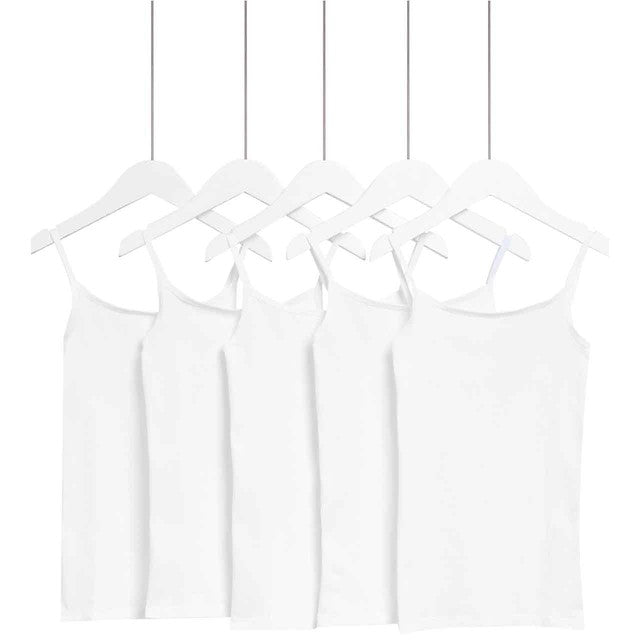 M&S Girls Cotton Cami Tops white 5-pack for 13-14 years, imported from the UK