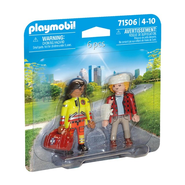 Playmobil medic and injured person toy set, imported from the UK