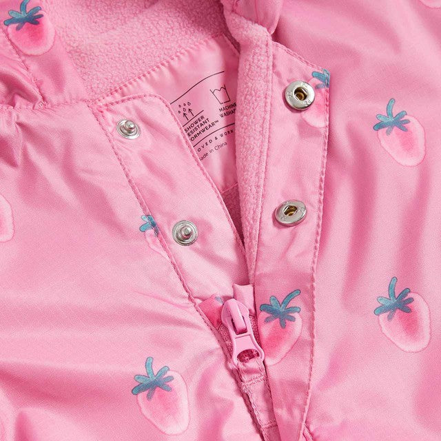 M&S girls strawberry hooded puddlesuit pink 9-12 months, imported from the UK