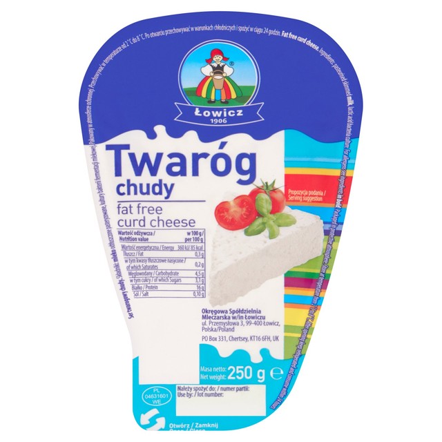 Lowicz Fat Free Twarog curd cheese 250g, UK version