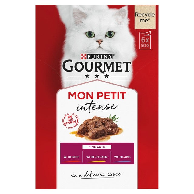 Gourmet Mon Petit wet cat food variety with beef, chicken, lamb 6 x 50g pouches, UK version