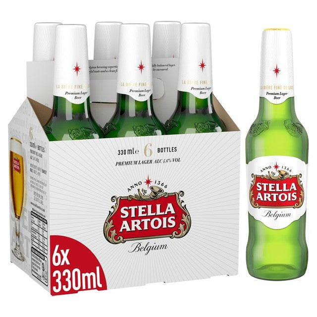 Stella Artois lager beer bottles 6 x 330ml (British brand)