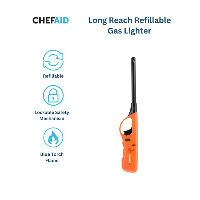 Chef Aid red long reach refillable gas lighter - British product