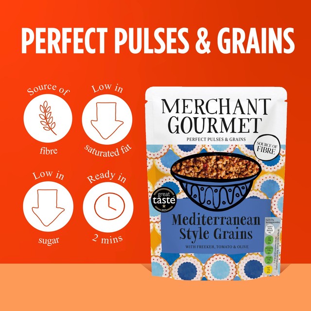 Merchant Gourmet Mediterranean-Style Grains with Tomato & Olive 250g, imported from the UK