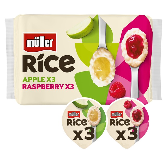 Muller Rice Apple Raspberry low fat rice pudding multipack, imported from the UK