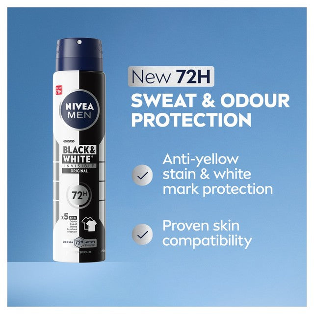 Nivea Men Black & White Original Anti-Perspirant Deodorant Spray 250ml, imported from the UK