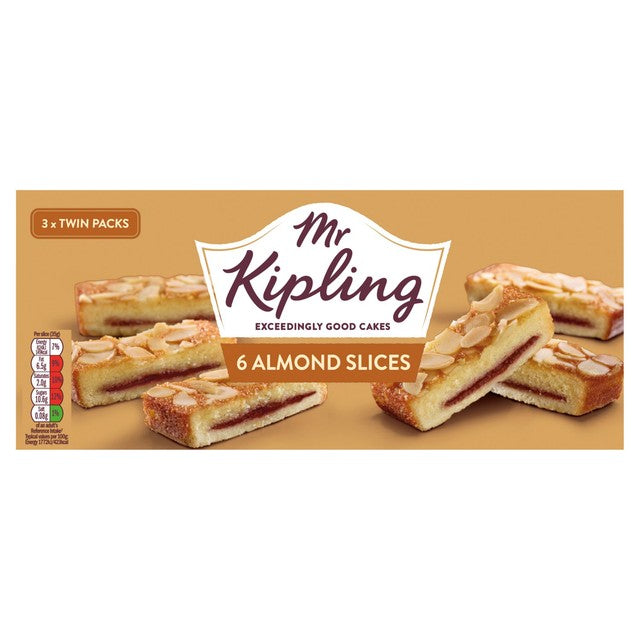 Mr Kipling almond cake slices 6 pack, imported from the UK