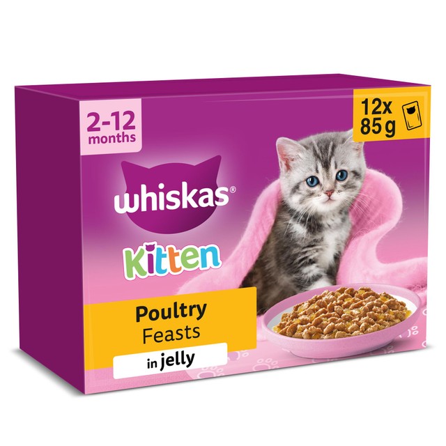 Whiskas kitten poultry feasts wet cat food pouches 12x85g (British brand)