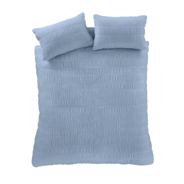 Catherine Lansfield Seersucker King Duvet Set in Lansfield Blue - British product