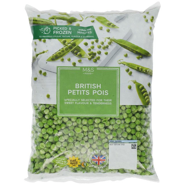 M&S British Petits Pois frozen peas 1kg, imported from the UK