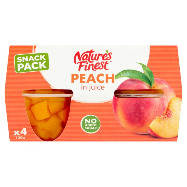 Nature's Finest fruit pots peach in juice 4 x 120g, imported from the UK