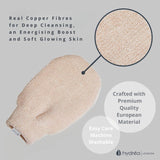 Hydrea London Copper Glow exfoliating spa mitt, UK version