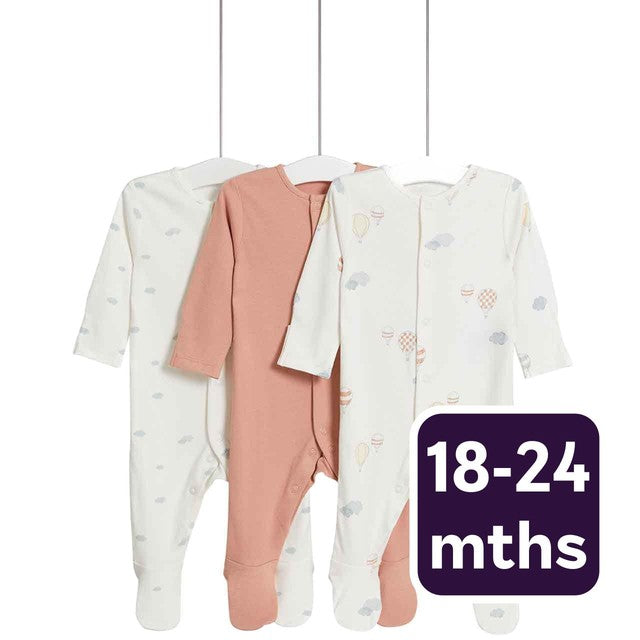 M&S cotton balloon cloud sleepsuit 3 pack, imported from the UK