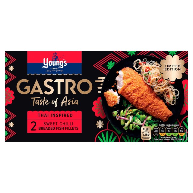 Young's sweet chilli breaded fish fillets 270g (British brand)