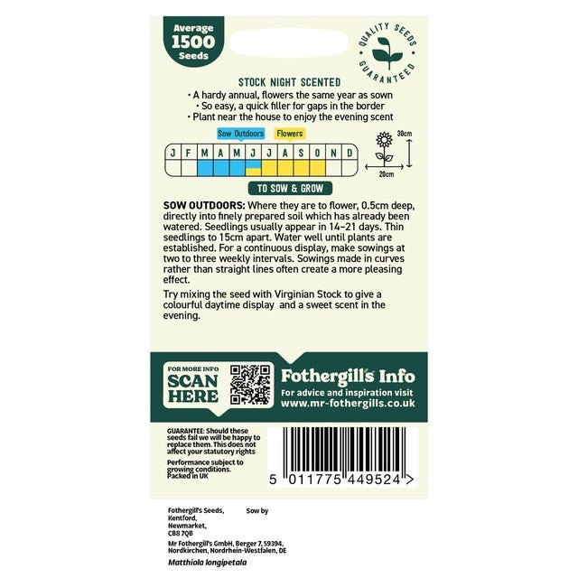 Mr Fothergills Stock Scented flower seeds 1500 seeds, imported from the UK