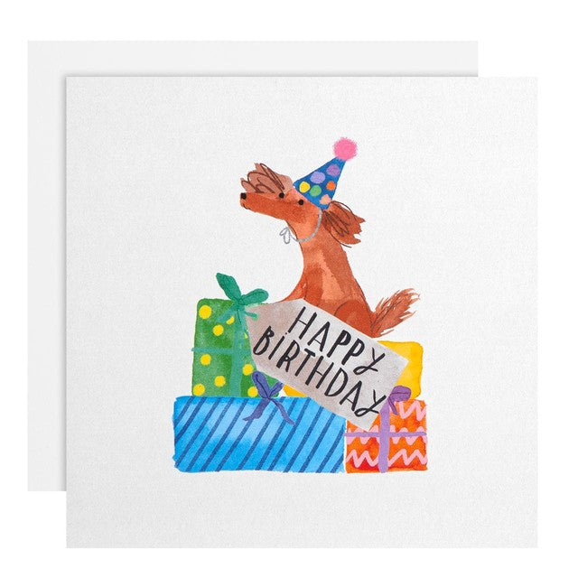 M&S cute sausage dog birthday card 15cm x 15cm, imported from the UK