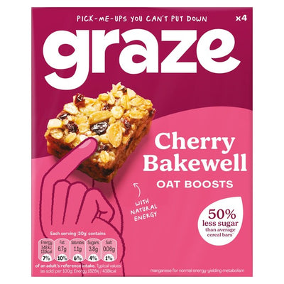 Graze Cherry Bakewell Oat Boosts Flapjack Cereal Bars 4 x 30g