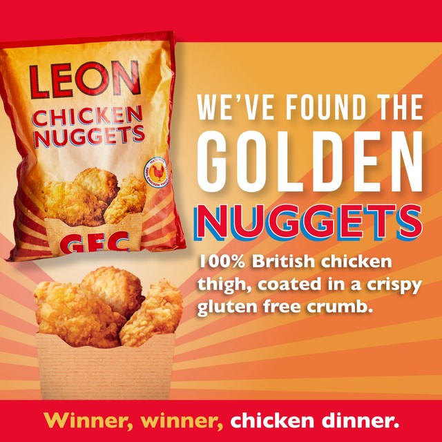 Leon gluten-free chicken thigh nuggets 300g, UK version