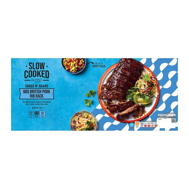 M&S pork rib rack with BBQ sauce 615g, imported from the UK