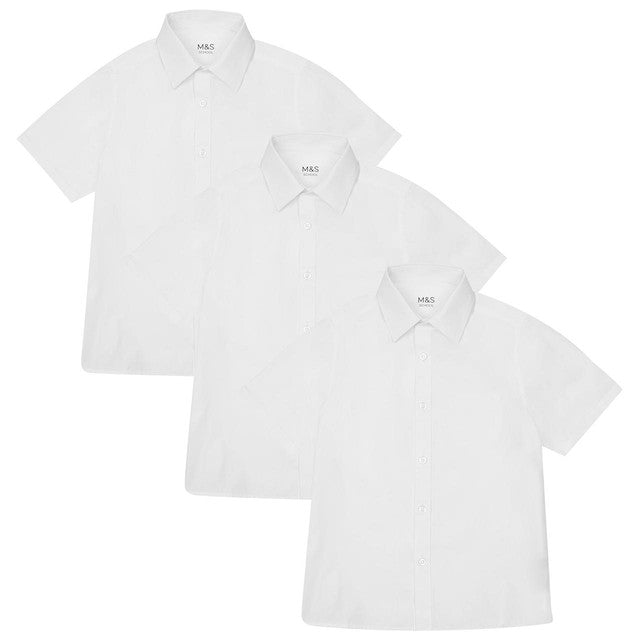 M&S Boys Easy Iron School Shirts White 4-5 Years, imported from the UK