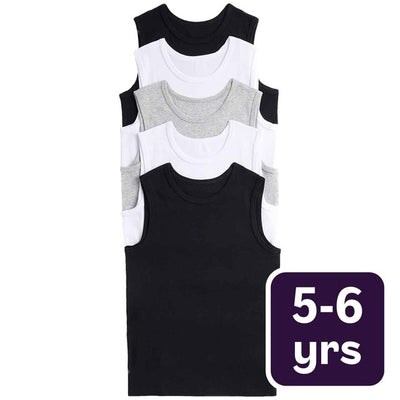 M&S Black Children's Cotton Vests 5-6 Years Pack of 5